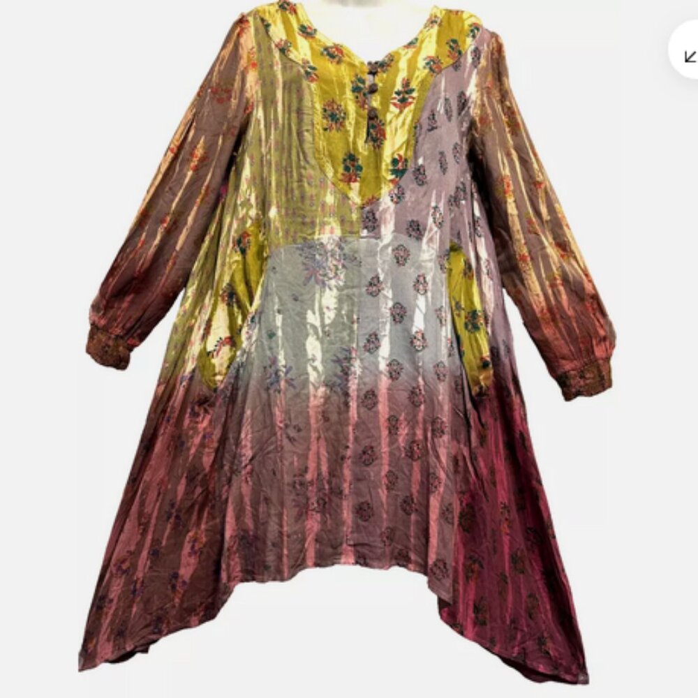 Nwt SACRED THREADS tie dye patch funky hippie rayon sharkbite DRESS M
